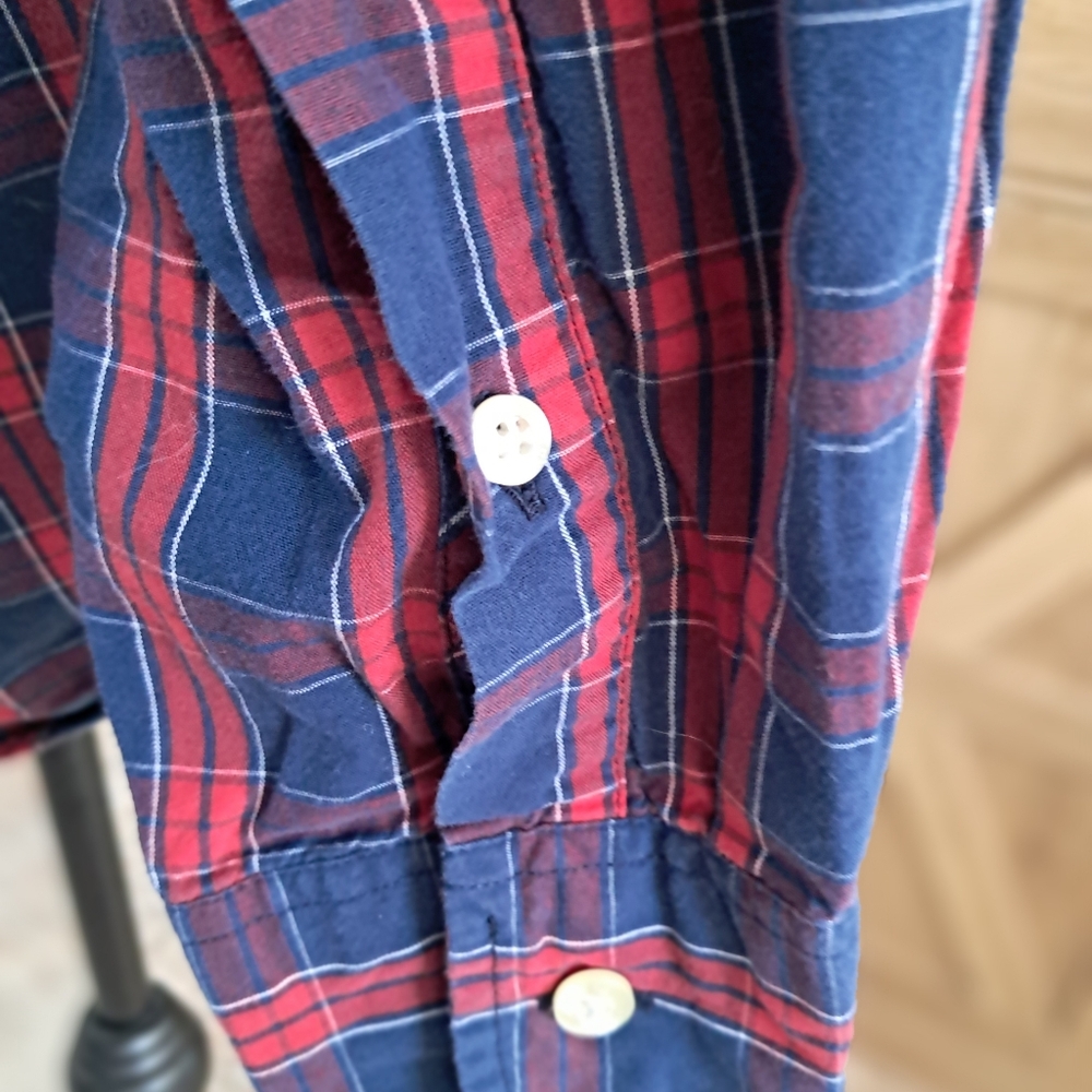 Vintage J.Crew Men’s XL Tartan Plaid Red Blue Button Down Shirt Long Sleeve - Picture 7 of 10